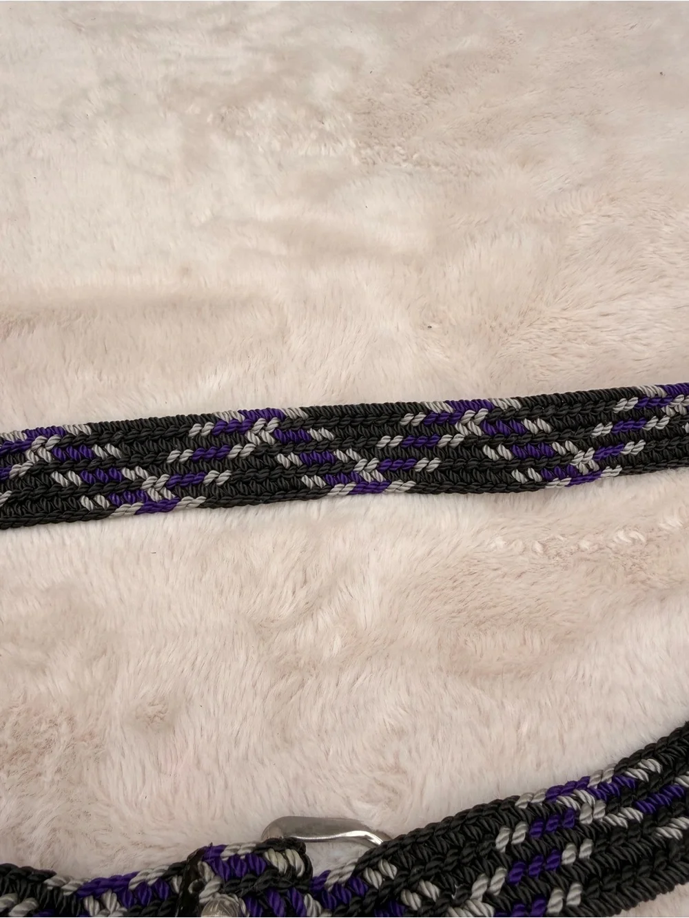 Vintage Woven Braided Belt in Black, Gray & Purple with Silver Buckle
